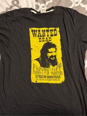 WWE HOMAGE Cactus Jack Black Tee with Yellow 'Wanted Dead' Graphic T-shirt.